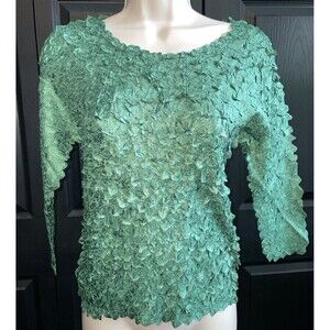 Emerald Green Origami Magic Scarf Popcorn Crinkle Blouse One Size